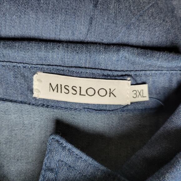 MISSLOOK Women's 3XL Chambray Button Front Tiered Short Sleeve Dress - Picture 5 of 5